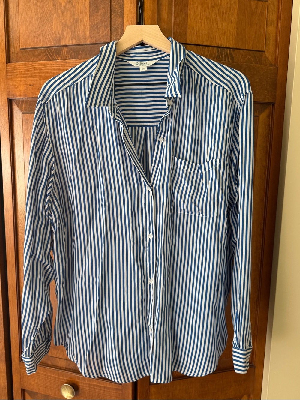 Market & Spruce Blue and White Vertical Stripe Blouse